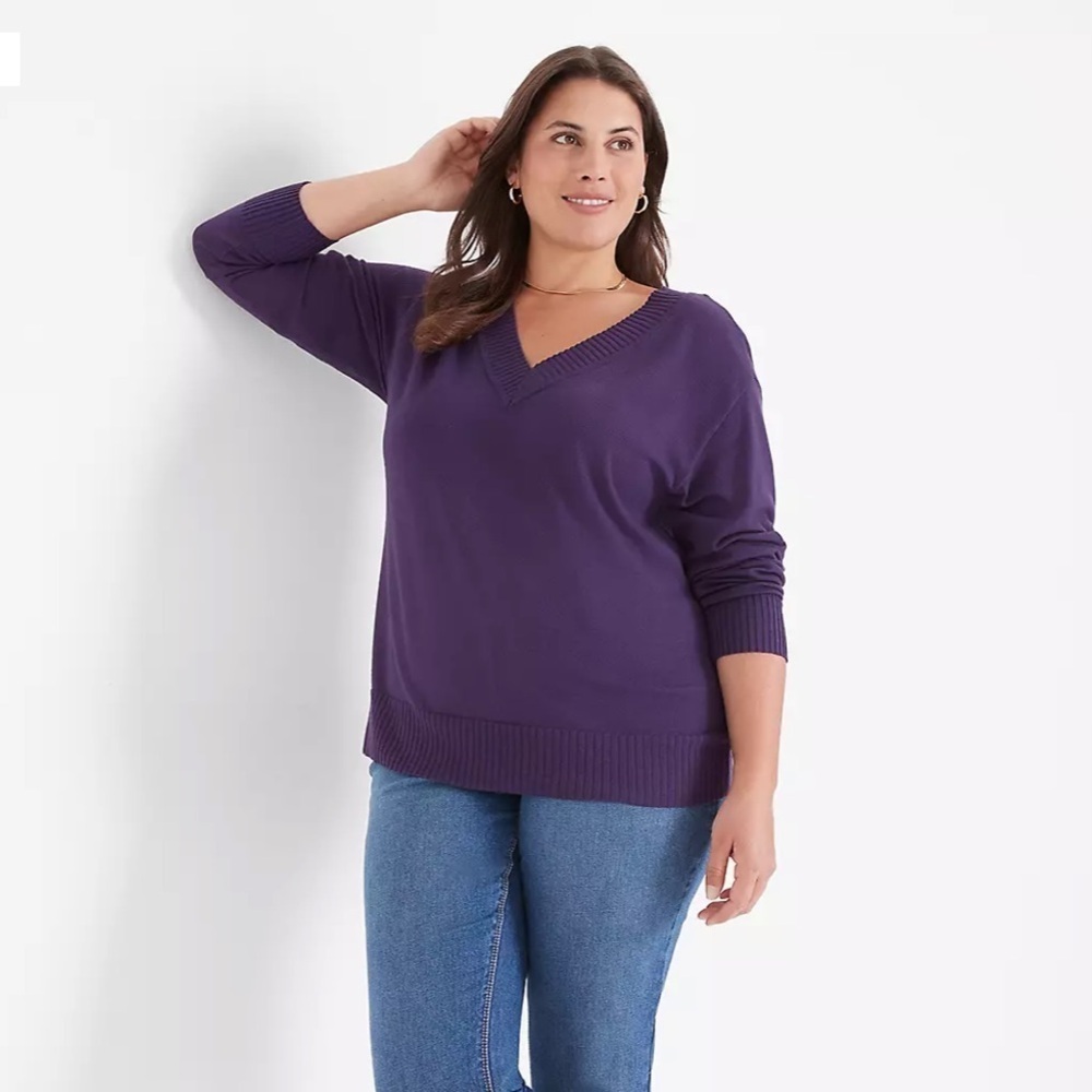 Lane Bryant Fine Merino Wool Collection Blend V-Neck Sweater Size 18/20